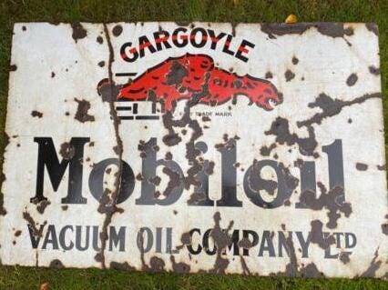 Antique Gargoyle Mobiloil Enamel Sign: Vacuum Oil Company