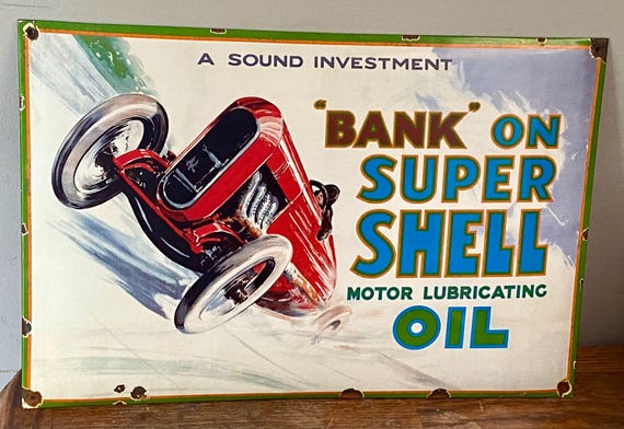 Vintage Shell Oil Enamel Sign, Brooklands Racetrack Auto Racing - Etsy