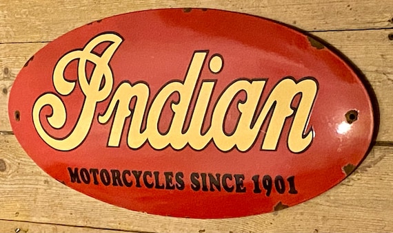 Vintage Indian Motorcycles Enamel Sign: Motorbike Dealer