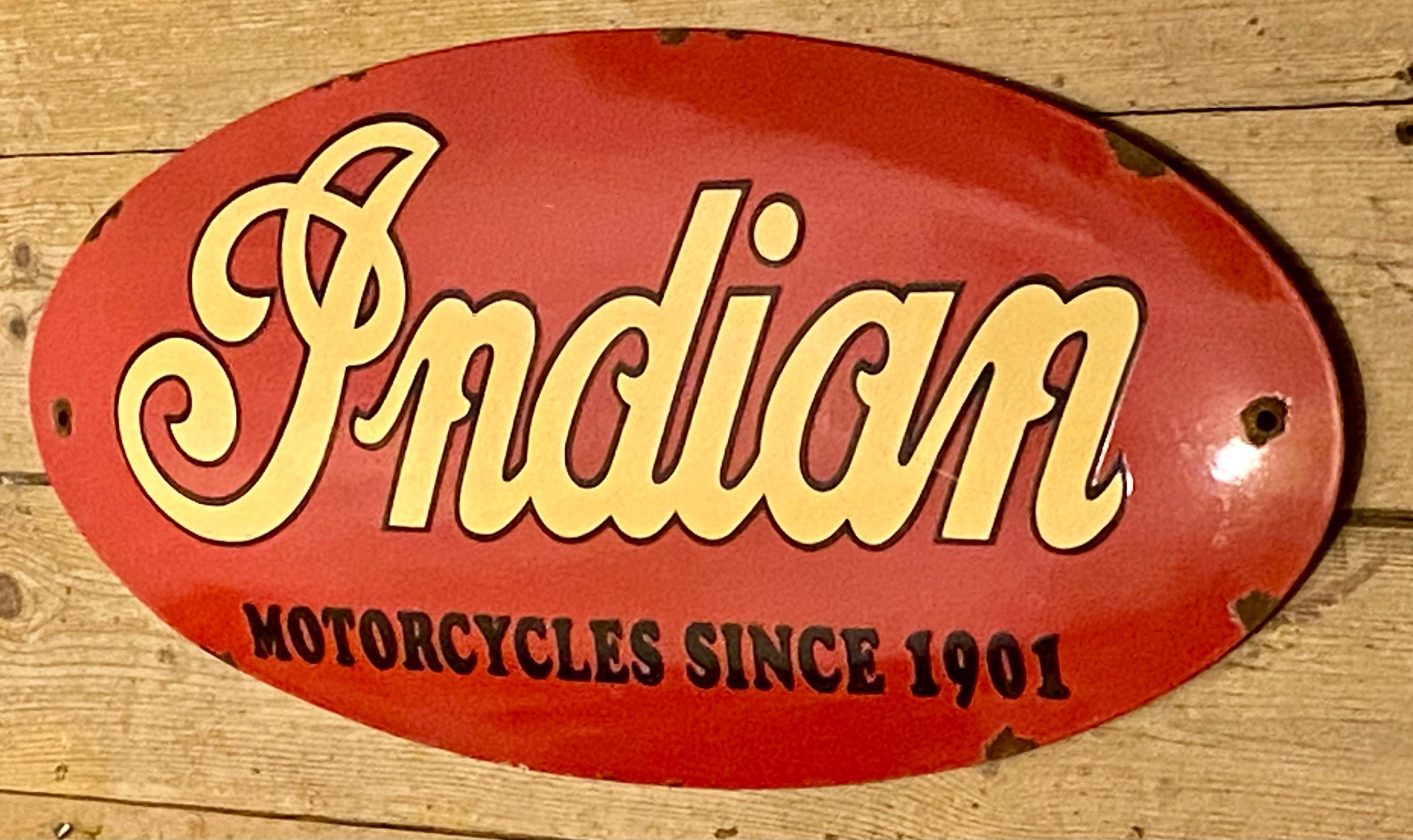 Vintage Indian Motorcycles Enamel Sign: Motorbike Dealer
