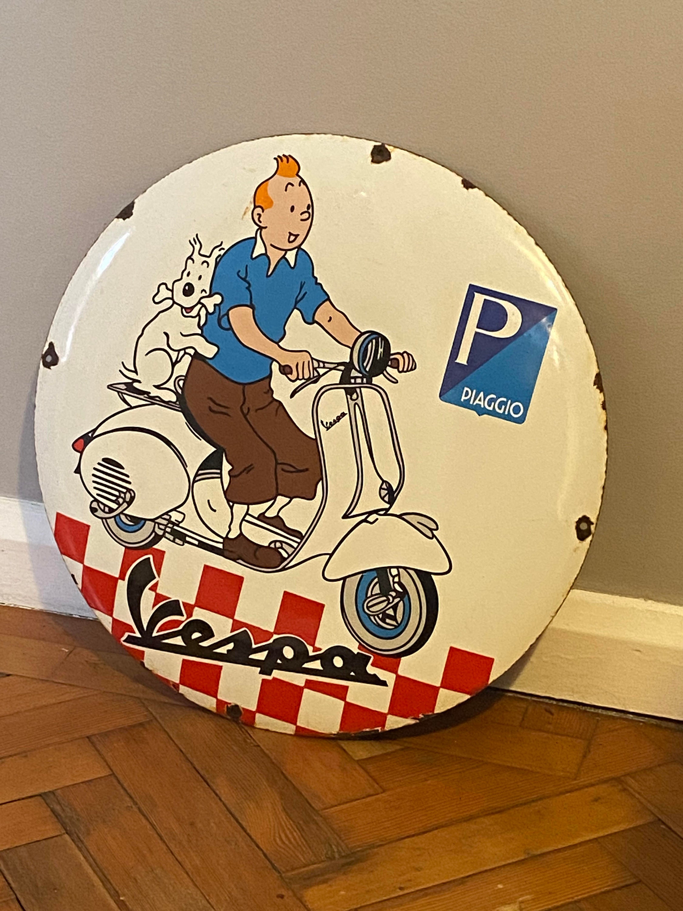 Rare Vintage Vespa Piaggio Scooter Large Garage Enamel Sign