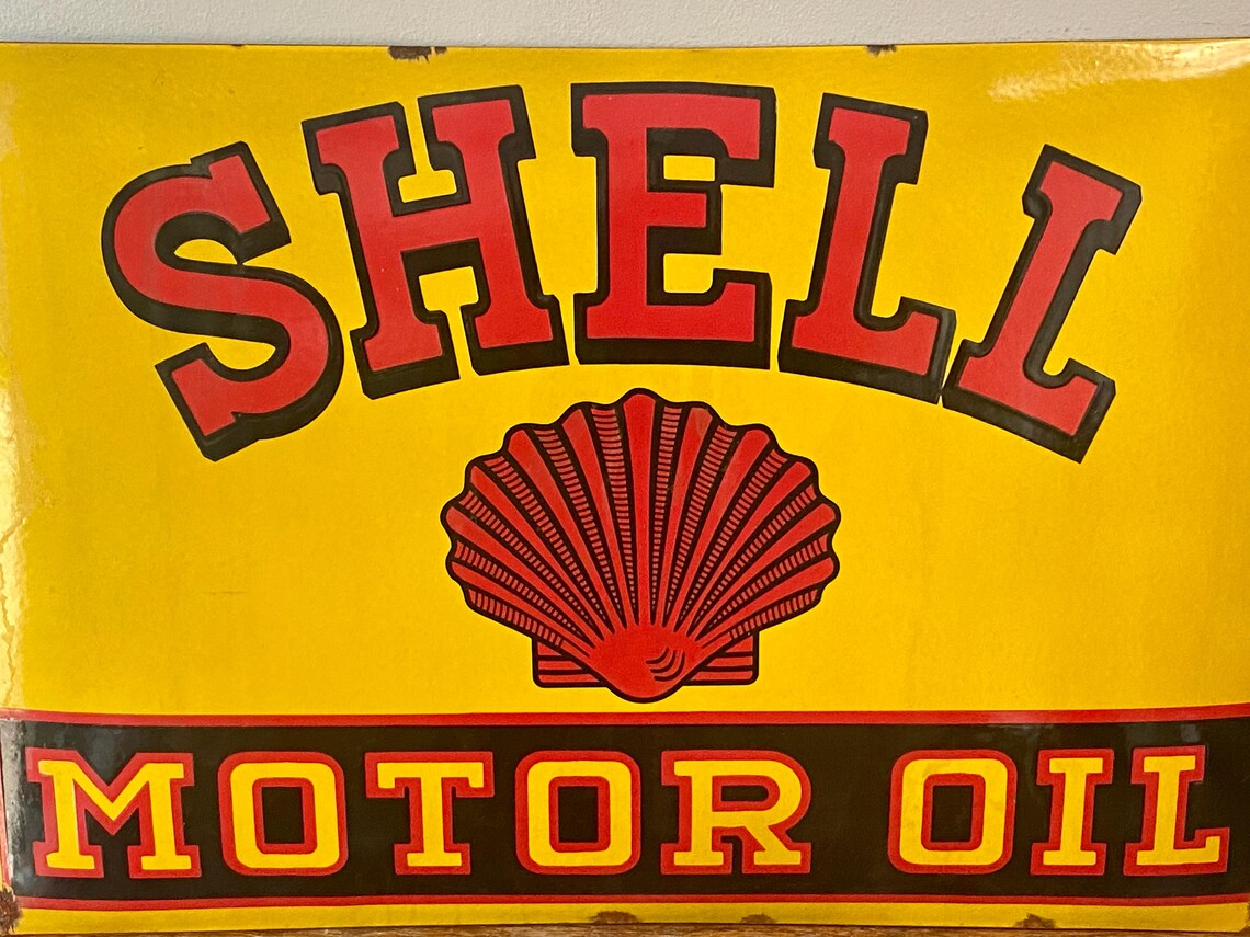 Large Shell Motor Oil Sign - Vintage Enamel Automotive Advertising - Etsy