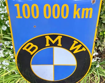 BMW Enamel Metal 100,000 Km High Mileage Car Club Auto Sign