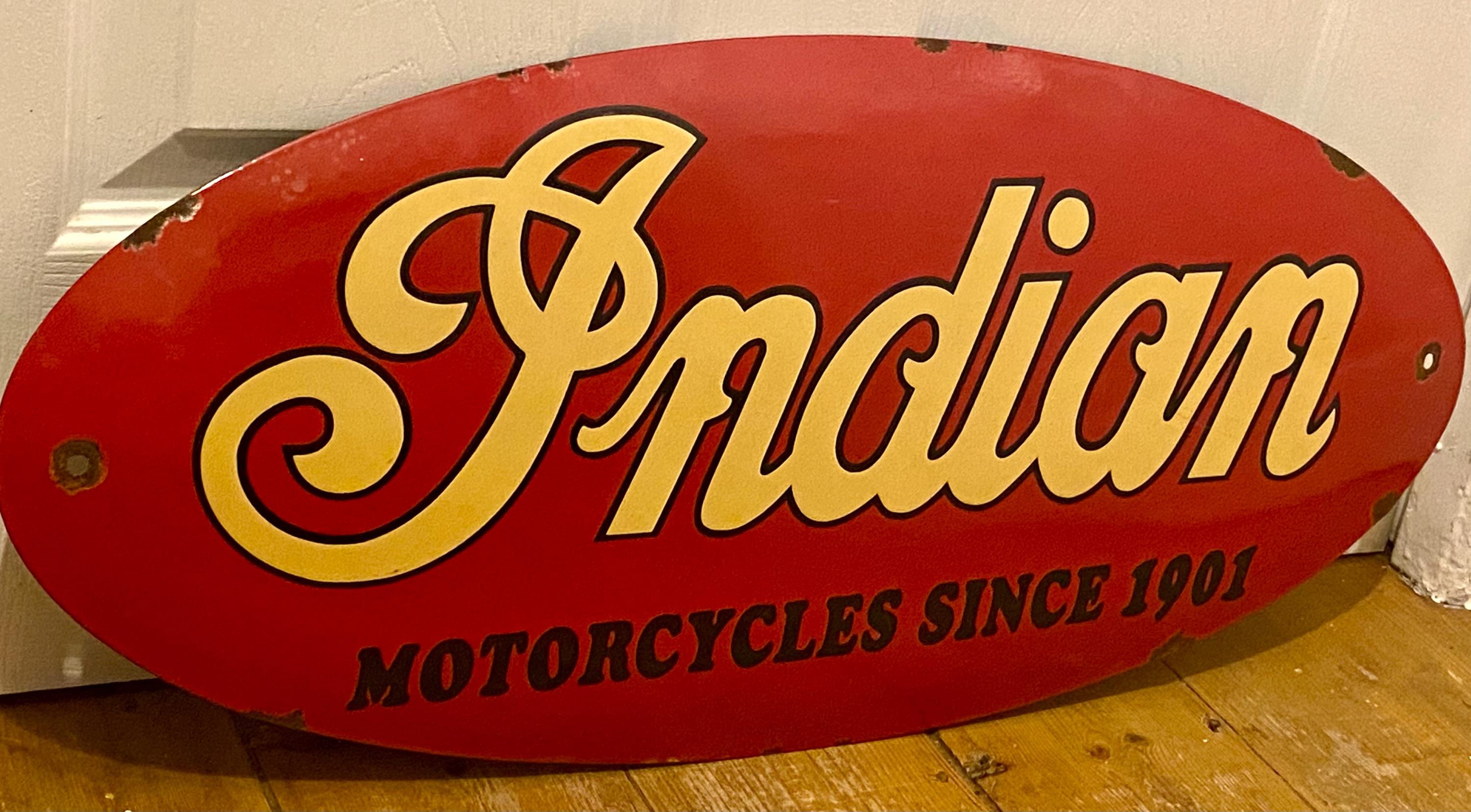Vintage Indian Motorcycles Enamel Sign: Motorbike Dealer