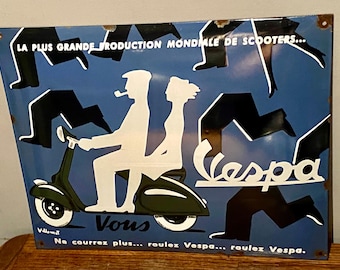 Vintage Vespa Roller Emaille Werbeschild: Villemot Design