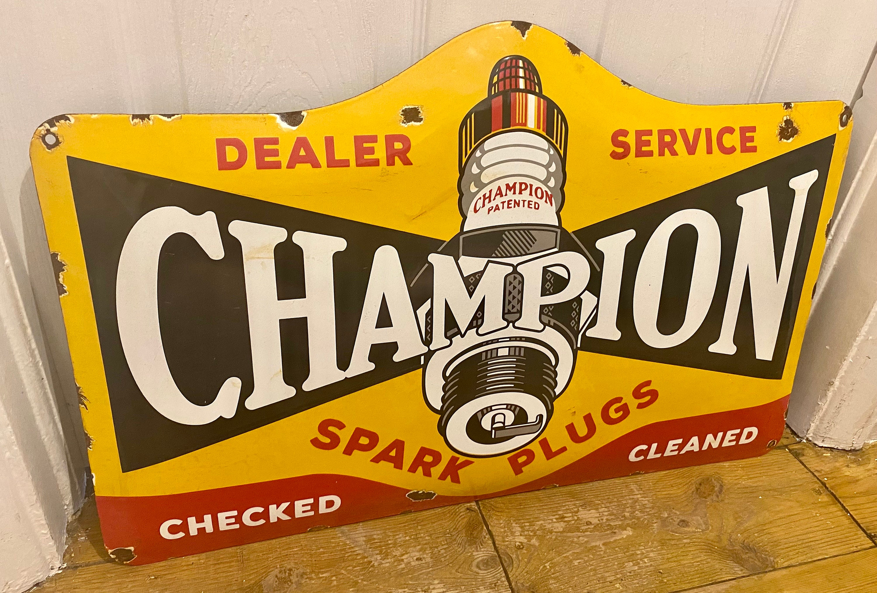 Rare Vintage Champion Spark Plug Service Sign Garage Enamel Metal