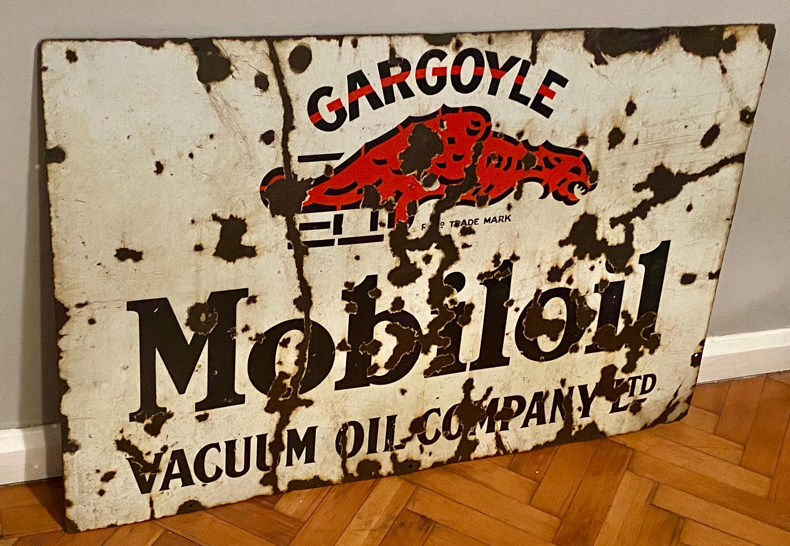 Antique Gargoyle Mobiloil Enamel Sign: Vacuum Oil Company