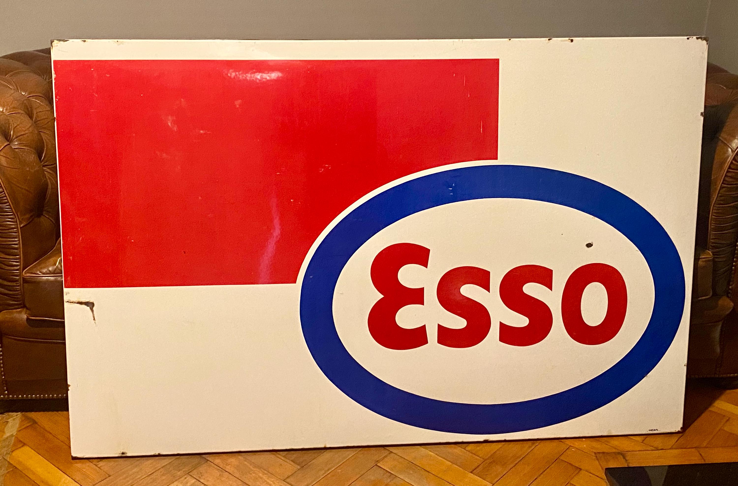 Vintage Esso Enamel Sign, HEXA Metal Advertising, Garage