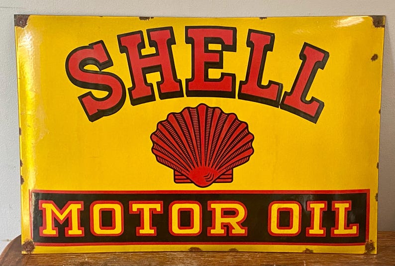 Large Shell Motor Oil Sign - Vintage Enamel Automotive Advertising - Etsy