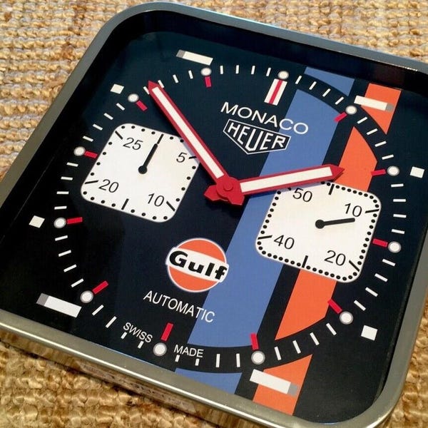 Rare Tag Heuer Monaco Gulf Racing Wall Clock - Limited Edition