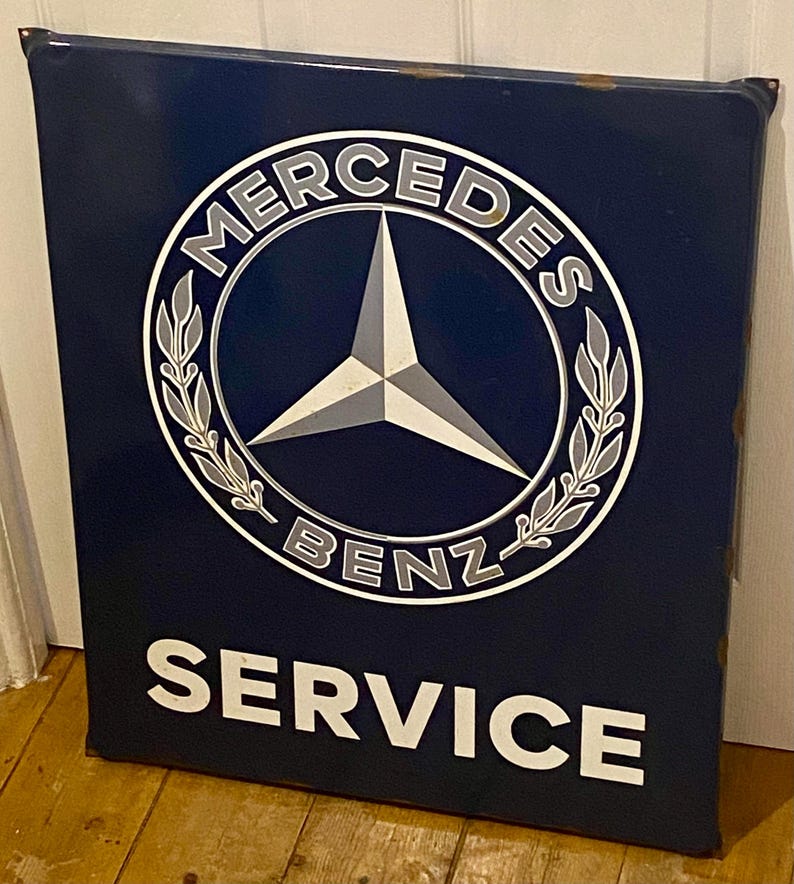 Vintage Mercedes Benz Service Large Enamel Metal Advertising Sign ...