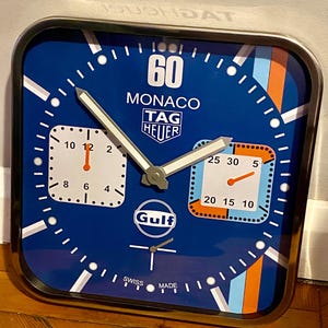 Rare Tag Heuer Monaco F1 Gulf Racing Wall Clock Ltd Special Edition Advertising Dealer Clock Garage Workshop Dealership Car Watch Dealer Oil