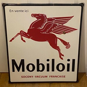 Letrero de metal esmaltado para pared de gran concesionario de aceite de motor Mobil Socony Vaccum, Francia, raro, para garaje, antiguo concesionario, gasolina, gas, cartel publicitario