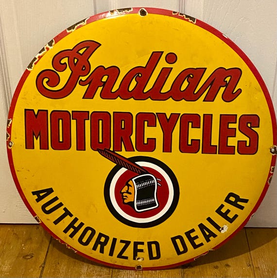 Vintage Indian Motorcycles Enamel Sign: Authorized Dealer, Extra