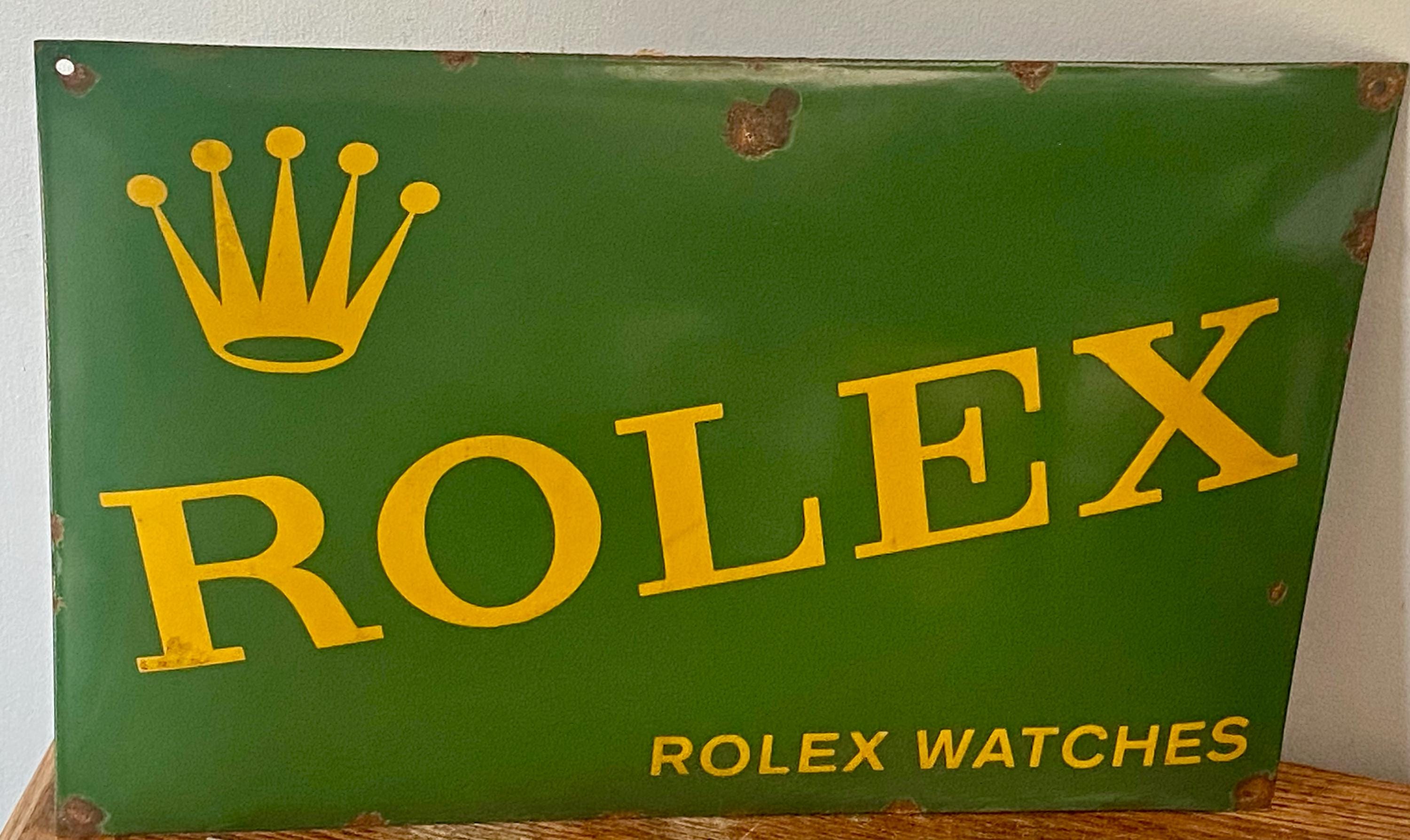 Antique Rolex Dealer Sign, Enamel Advertising, Swiss Watch Decor