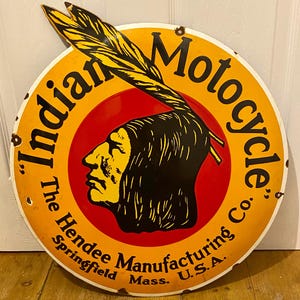 Rare Extra Large Indian Motorcycle Advertising Sign Enamel