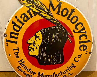 Rare Extra Large Indian Motorcycle Advertising Sign Enamel Motorbike Dealer Vintage Dealership Metal Sign Scout Indian Chief Indian Scout
