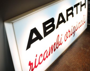 Vintage Illuminated Abarth Dealership Sign: Original Spare Parts Display