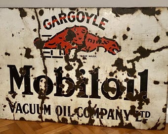 Antique Gargoyle Mobiloil Enamel Sign: Vacuum Oil Company Advertising
