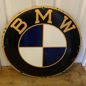 Raro - Originale cartello da muro per concessionaria BMW in smalto antico degli anni '50, cartello per concessionaria d'arte, cartello per showroom BMW Motorsport M3 M5 M6 M7 M8 M9