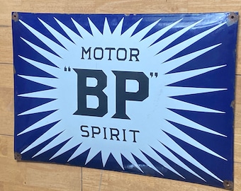 Vintage BP Motor Spirit Enamel Sign: British Petroleum Advertising, 60x40cm