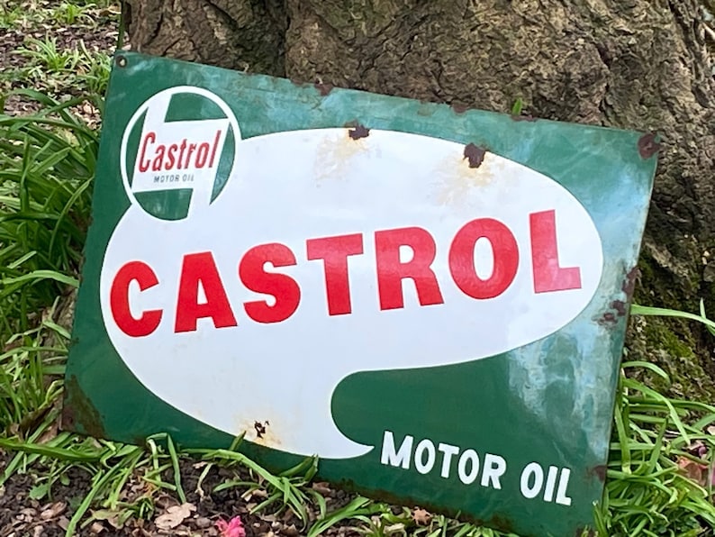 Rare Large Castrol Motor Oil Enamel Sign, Vintage Garage Automobilia ...