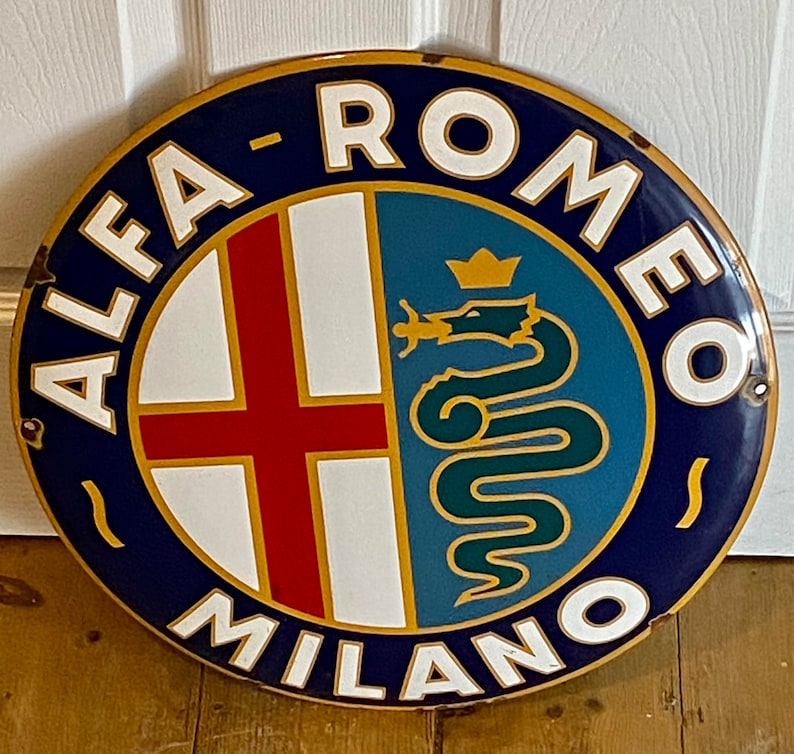 Rare Alfa Romeo Enamel Sign Garage Milano Dealership Dealer Showroom ...