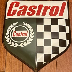 Castrol Motor Racing Oil Enamel Metal Advertising Sign Garage Oil Gas Petrol Service Station Workshop Dealership Dealer Sign National Benzin