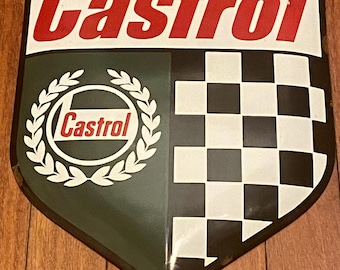 Letrero esmaltado vintage de Castrol Motor Racing, Garage Automobilia