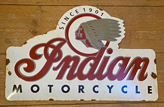 インディアン　Indian ホーロー看板　40' ビンテージ ヴィンテージのインディアンモーターサイクルエナメル広告看板 - 20