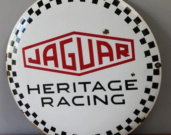 Jaguar Heritage Racing Enamel Sign – Vintage Dealership Advertising (49.5cm)