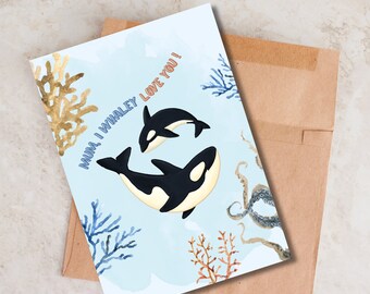 XXDJLP Niedliche Whaley Wal Muttertagskarte – Mit Spruch „Mom, I Whaley Love You“, 20,5 X 13,5 Cm