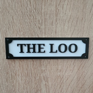 The Loo Sign, cartello in stile vintage stampato in 3D in bianco e nero, cartello personalizzato per porta, cartello per toilette, cartello per bagno, etichetta per porta