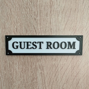 Guest Room Sign, 3d printed vintage style sign in black and white, Personalized Door Sign, wall sign, door label