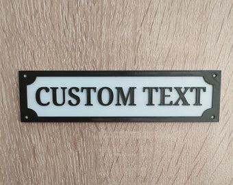 Custom Text Sign, 3d printed vintage style sign in black and white, Personalized Door Sign, wall sign, door label