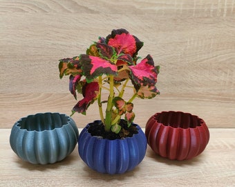 Set of 3 Pumpkin Planters with drain holes - Indoor or Outdoor Use -  3d Printed Home Decor - Creative Art Crafts Decoration - Plant Pots
