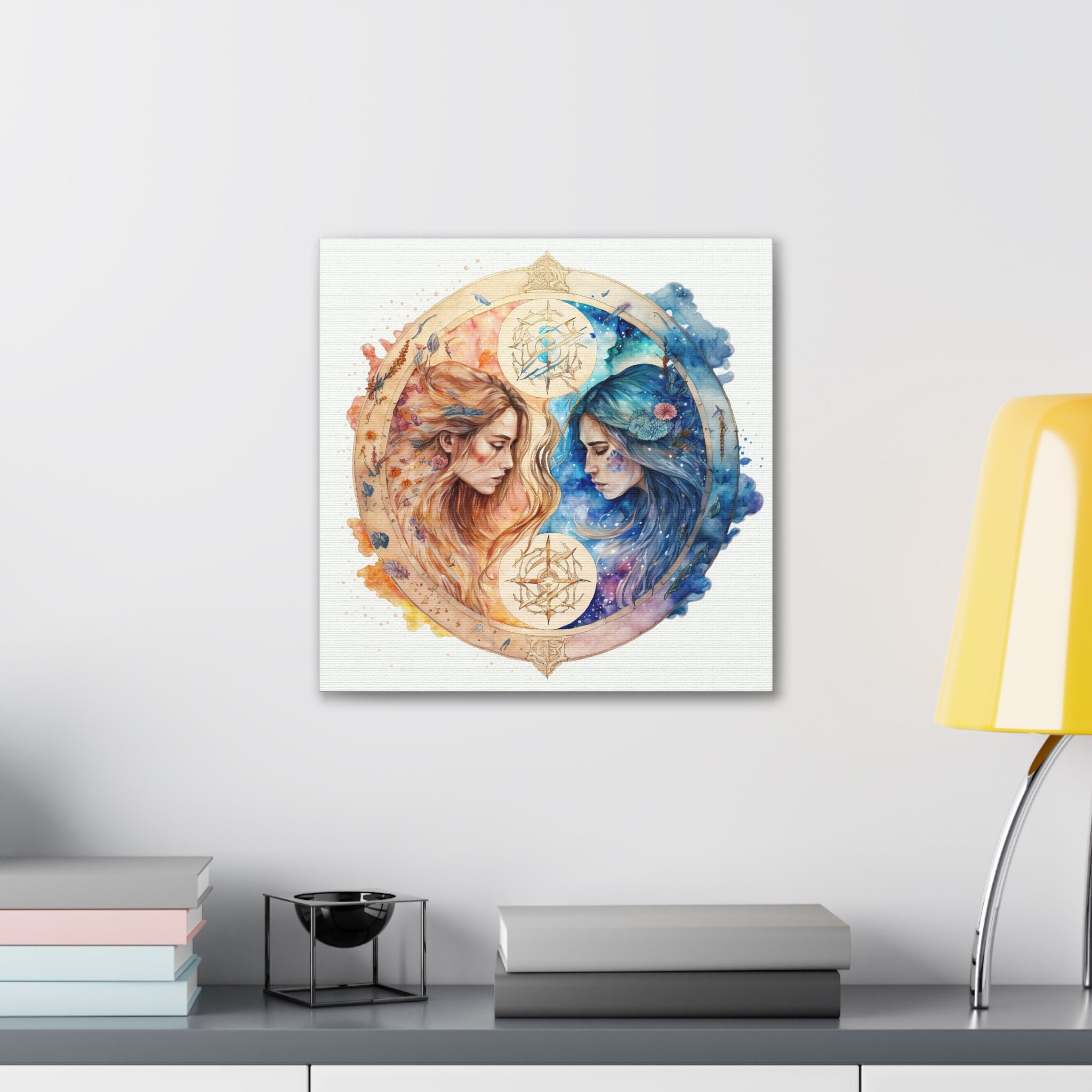Gemini Sign Watercolor Painting Canvas Gallery Wraps Zodiac - Etsy