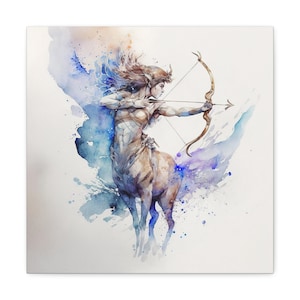 Sagittarius Sign Watercolor Painting Canvas Gallery Wraps, Zodiac Sign Canvas Birthday Gift, Home Decor, Wall Hanging, 12" inches