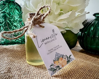 Personalized Limoncello Wedding Favor Jar with Cork, Tag & Ribbon