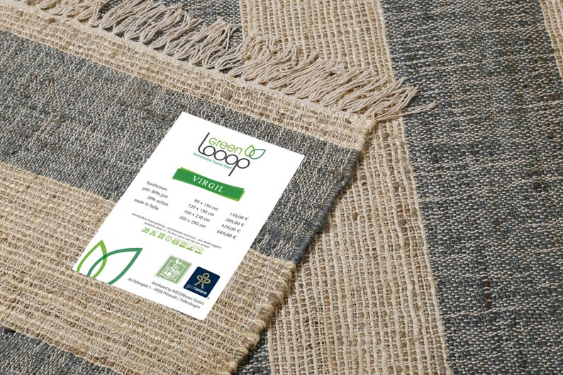 Handwoven carpet beige green made of natural fibre Virgil Green Looop image 5