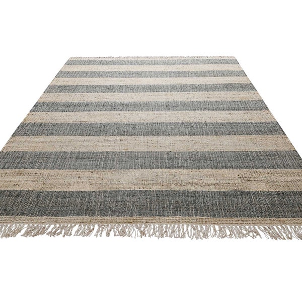 Handwoven carpet beige green made of natural fibre » Virgil « Green Looop