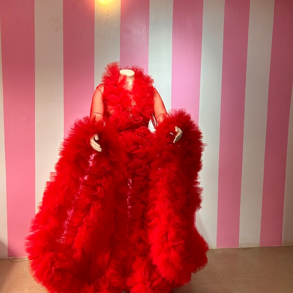 Rot Burlesque Tüll Robe, Umstandsrobe für Fotoshooting