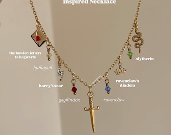 Harry Potter inspired Charm Necklace | Gryffindor | Hogwarts | Slytherin | Bookish Gifts