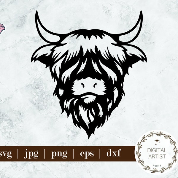 Cute Cow SVG| Highland Cow SVG| Cow Face SVG| Highland Cow Silhouette Svg| Cow Head Svg| Cow Horns Svg| Cow Cricut File| Instant Download