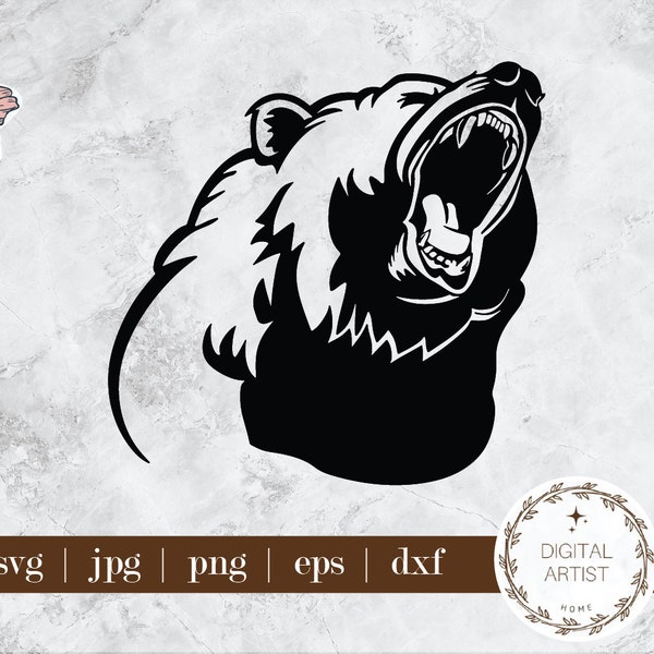 Black Bear SVG| Angry Bear SVG| Bear Face SVG| Wild Bear Silhouette| Roaring Bear Stencil| Bear Clipart| Bear Cricut File| Instant Download