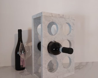 Handcrafted bottle holder in light Bianco Carrara marble for wine | minimalist style | wedding gift | handmade | for wine lovers