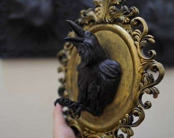 Dark Raven Victorian Goth Decor in Baroque Black Ornate Frame