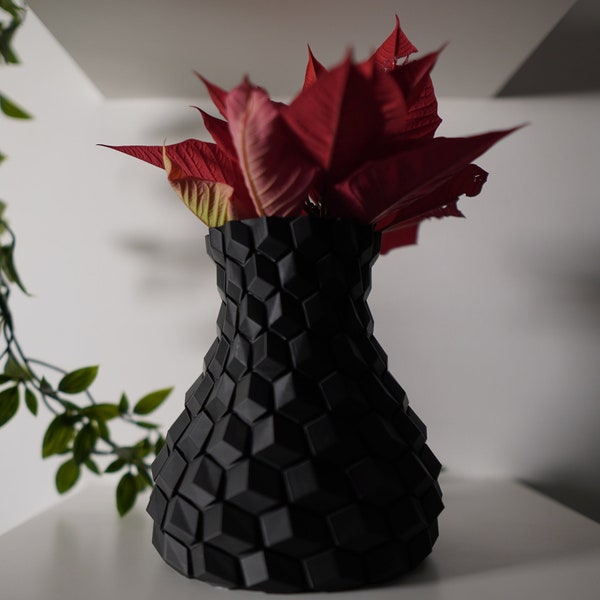Vase en nid d'abeille. Vase de fleurs artificielles. Vase décoratif. Vase minimaliste. Imprimé en 3D. Vase noir.