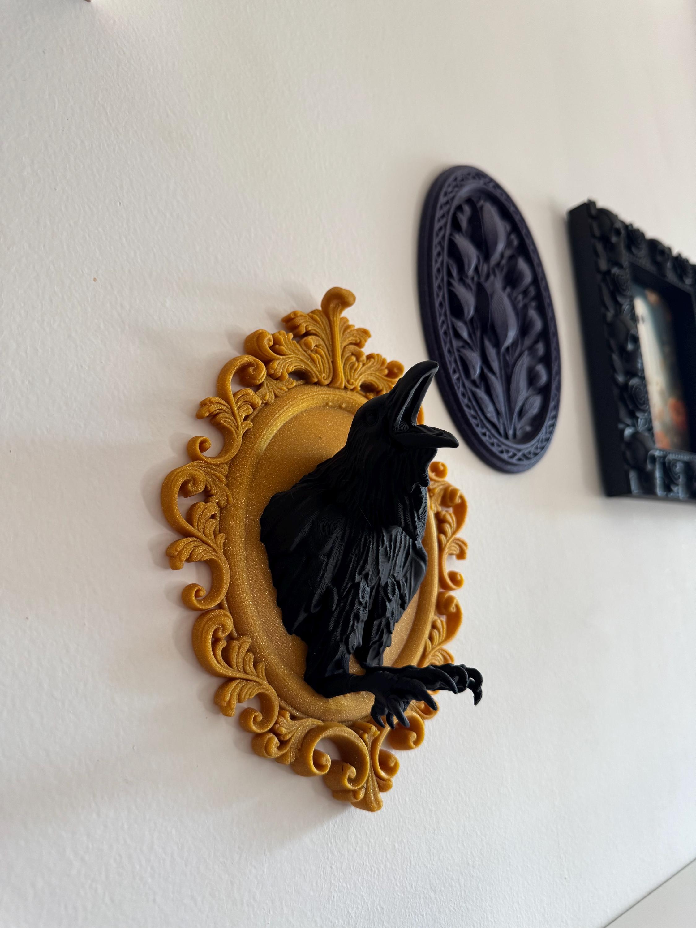 Baroque Raven Wall Art Gothic Home Decor Full Crow in Ornate Frame Dark Academia Sculpture Victorian Style Wall Decoration