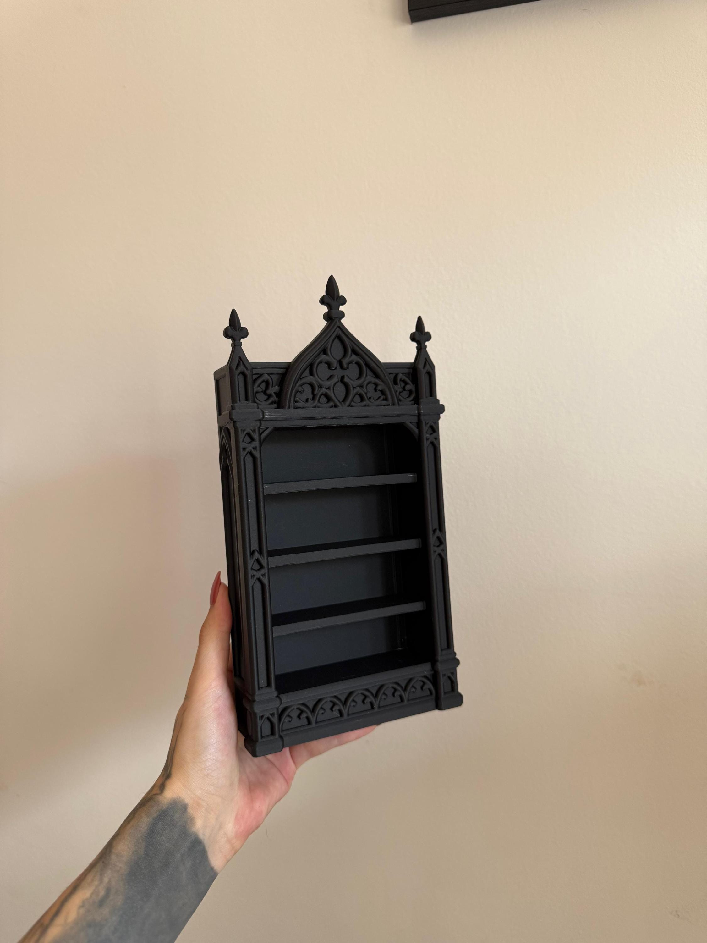 Mini Gothic Bookshelf Baroque Cathedral Display Shelf for Dark Academia Decor Victorian Black Miniature Cabinet
